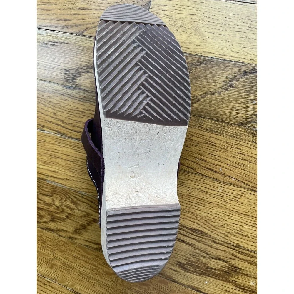 Torpatoffeln Cape Clogs Sweden Burgundy Leather Wooden Heel Women's US 7 (37) - Picture 5 of 8